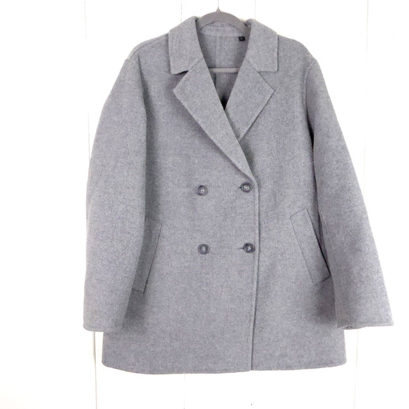 Uniqlo Wool Blend Pea Coat Womens SZ M Double Breasted Button Up Relaxed - Picture 1 of 10